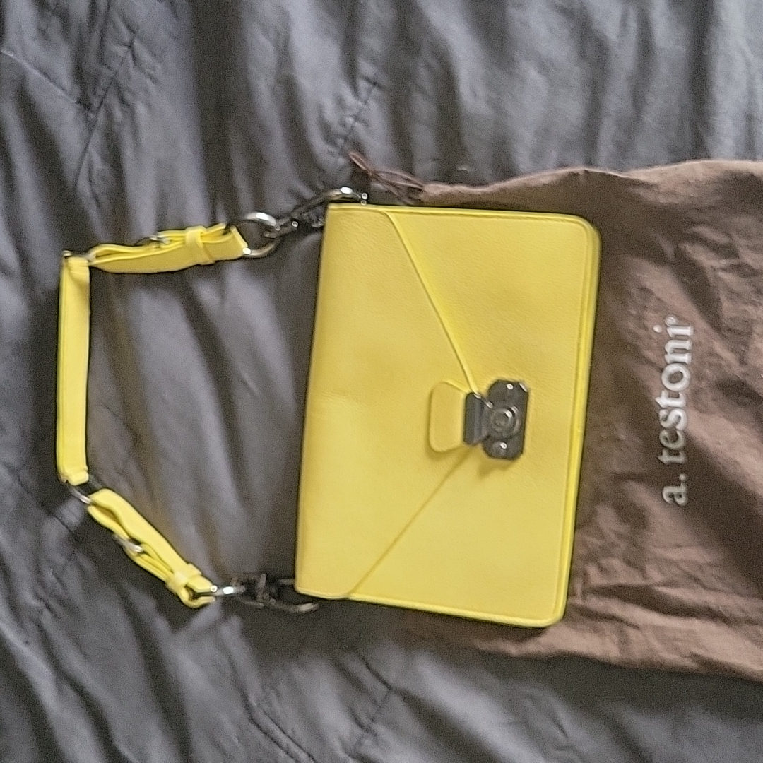 A. Testoni Yellow Leather Handbag